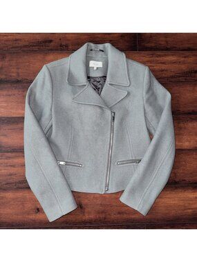 Reiss Biker Jacket Grey Wool Blend Asymmetric Zip Slade Gray Size 6 (M)